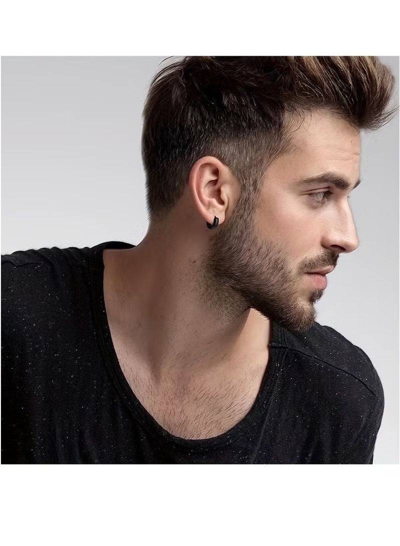 مجموعة من 12 زوجًا من أقراط الأذن المصنوعة من الفولاذ المقاوم للصدأ للرجال مرصعة بالزركونيا المكعبة باللون الأسود للنساء والفتيات - Image 3