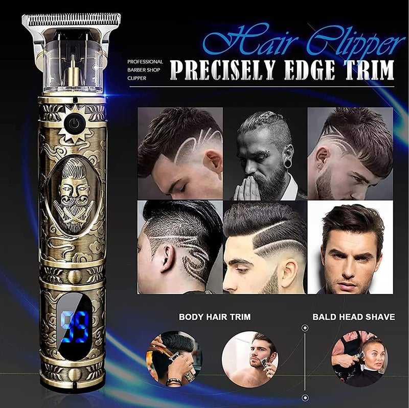 MARK STORE Hair Clippers for Men, Cordless Clippers Electric Hair Trimmer Beard Trimmer Set, Waterproof Detail Beard Shaver, T-Blade Trimmer Grooming Cutting Kit with 4 Guide (Gold With LED) - Image 2