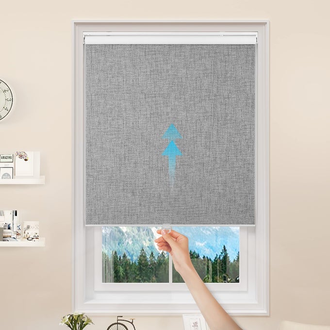 100 BLACKOUT ROLLER WINDOW SHADES WINDOW BLINDS CORDLESS WITH THERMAL INSULATED UV PROTECTION FABRIC MINI FRENCH DOOR BLINDS FOR HOME OFFICE BEDROOM EASY TO INSTALL GREY 35 W X 75 H