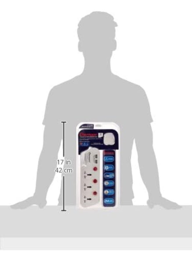 OSHTRACO كابل تمديد مع مفتاح ثلاثي من أوشتراكو بطول 2 متر و 2.1A USB - Image 3