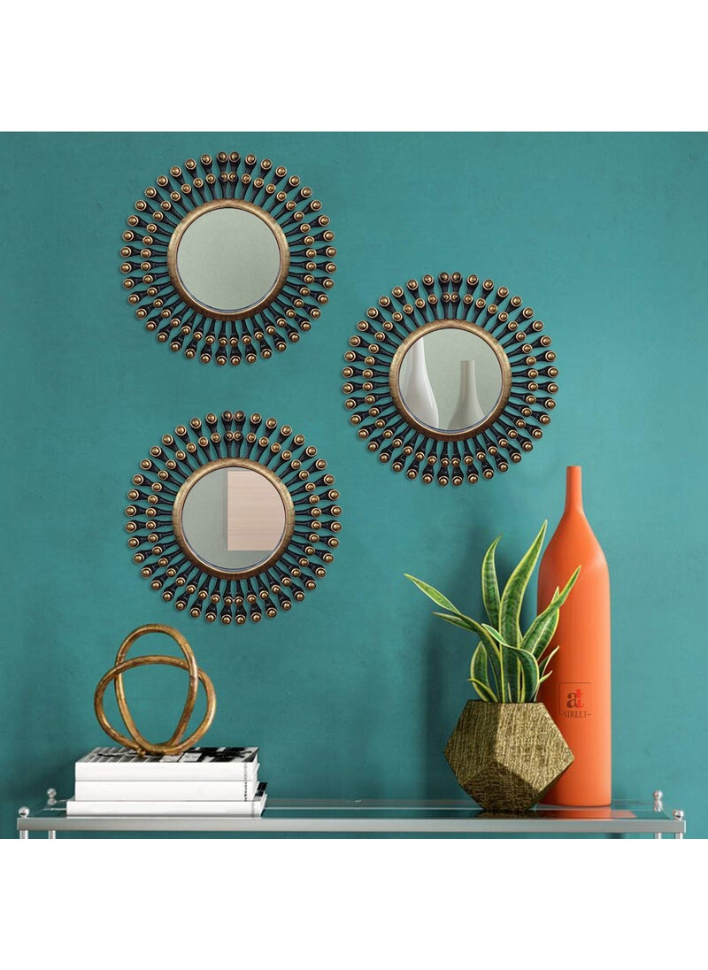 Art Street Art Street Painting Mantra Decorative Framed Round Wall Mirror for Living Room (Black, 10 X 10 Inchs) - Set of 3 - Glass  - Image 2