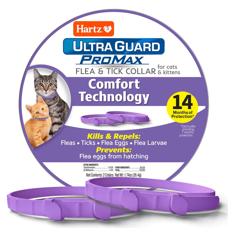 Hartz UltraGuard ProMax Flea & Tick Collar for Cats I 14 Months Protection I Soft & Comfortable | Flea & Tick Prevention I 2 Pack - Image 1