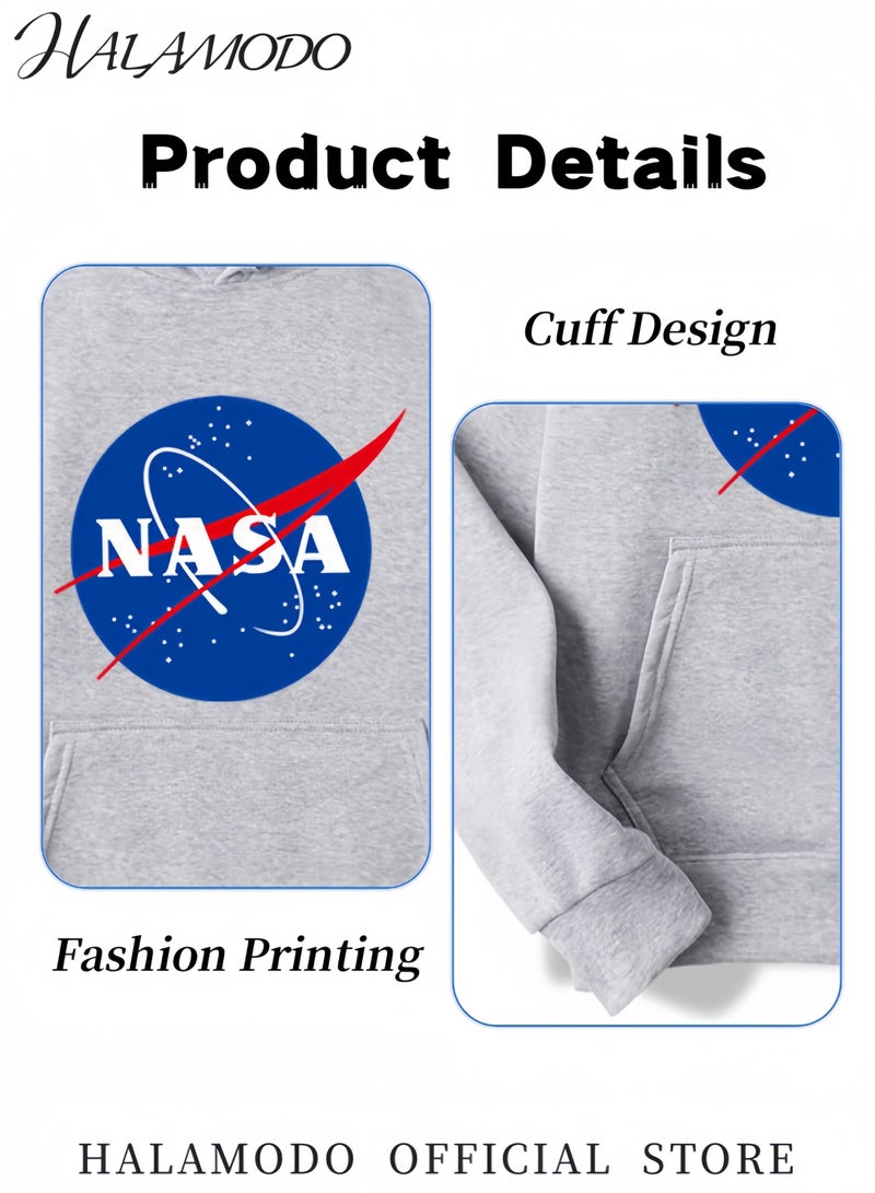 HALAMODO Unisex Hoodies Long-Sleeved Printed Tops Casual Sweatshirts Soft Sportswear Fashion Youth Pullovers with Drawstrings and Large Pockets for Daily Wear - Image 4