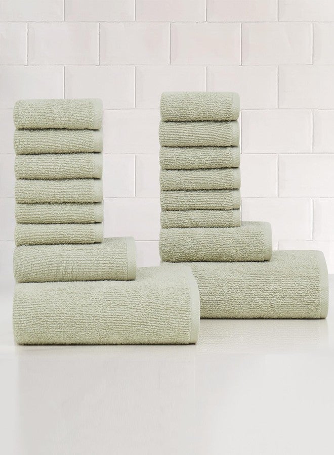 TRULY SOFT Essential Textured Sage 16 Piece Towel Set, Solid Textured, for Men and Women, Oeko-TEX Certified Confidence - Image 1