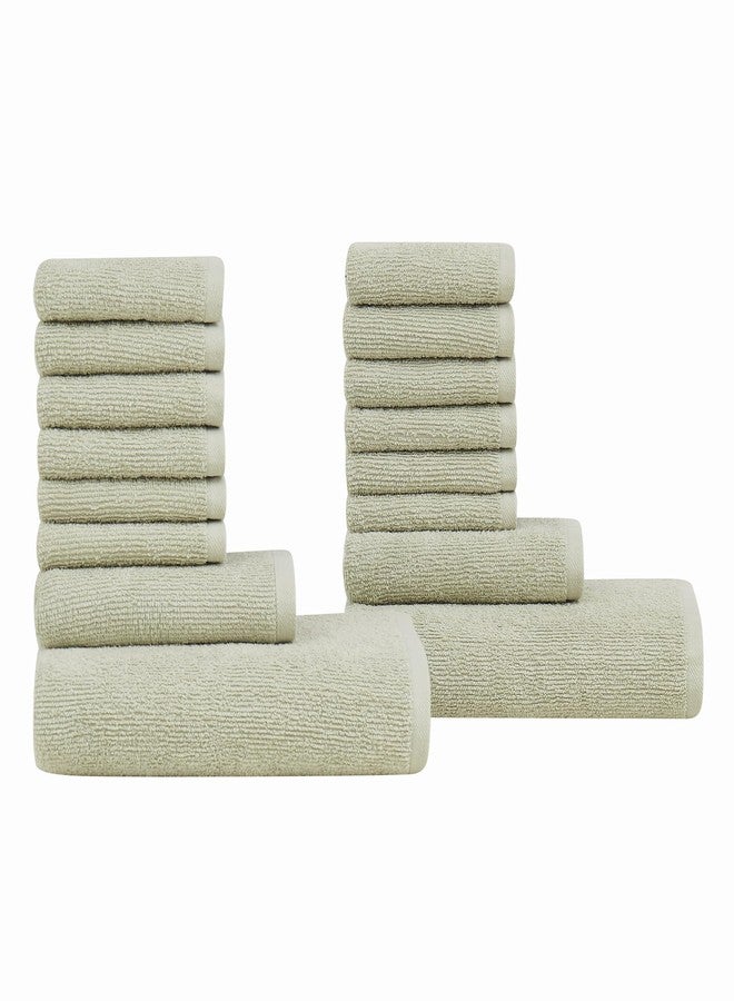 TRULY SOFT Essential Textured Sage 16 Piece Towel Set, Solid Textured, for Men and Women, Oeko-TEX Certified Confidence - Image 3