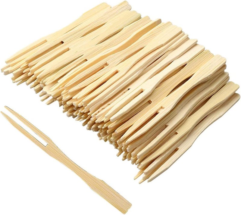 Lanjue 200PCS Wooden Fruit Forks, Two Prongs Fruit Forks Disposable Cocktail Food Picks 3.5 Inch Blunt-end Forks for Party - Image 1
