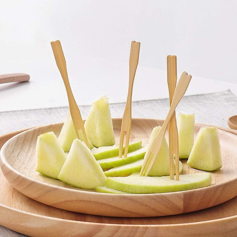 Lanjue 200PCS Wooden Fruit Forks, Two Prongs Fruit Forks Disposable Cocktail Food Picks 3.5 Inch Blunt-end Forks for Party - Image 2