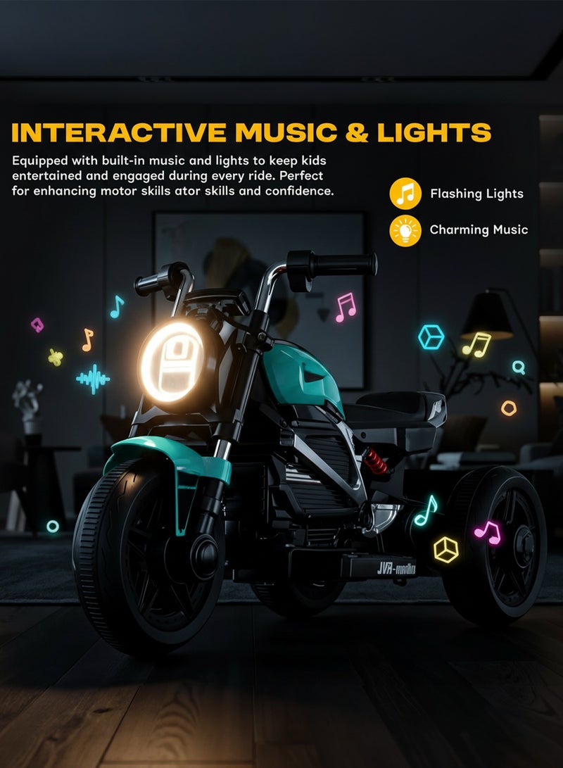 بيبي دراجة كهربائية للأطفال، دراجة كهربائية للأطفال مزودة بإضاءة LED وموسيقى ومُسرّع للقدمين | دراجة أطفال تعمل بالبطارية للأطفال الصغار | دراجة أطفال تعمل بالبطارية للأولاد والبنات من عمر سنتين فما فوق، لون أزرق - Image 3