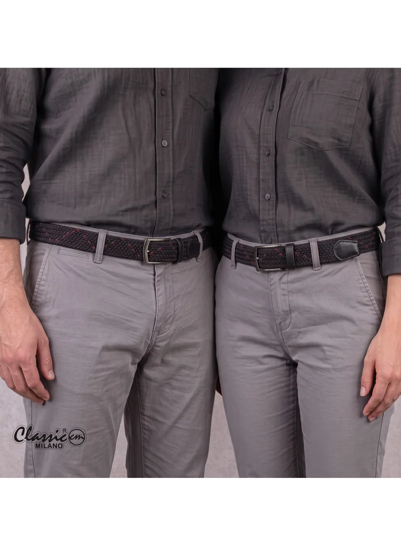 Classic Milano Black (DWE-316) Classic Milano Braided Cotton Elastic Stretch Belt for Men & Women, Woven Canvas Web Belt with Gift Box, Adjustable Men's Belt | Full Length: 110CM (Free Size - Fits up to the waist of 40 Inches / 100 CM)  | Best Price UAE