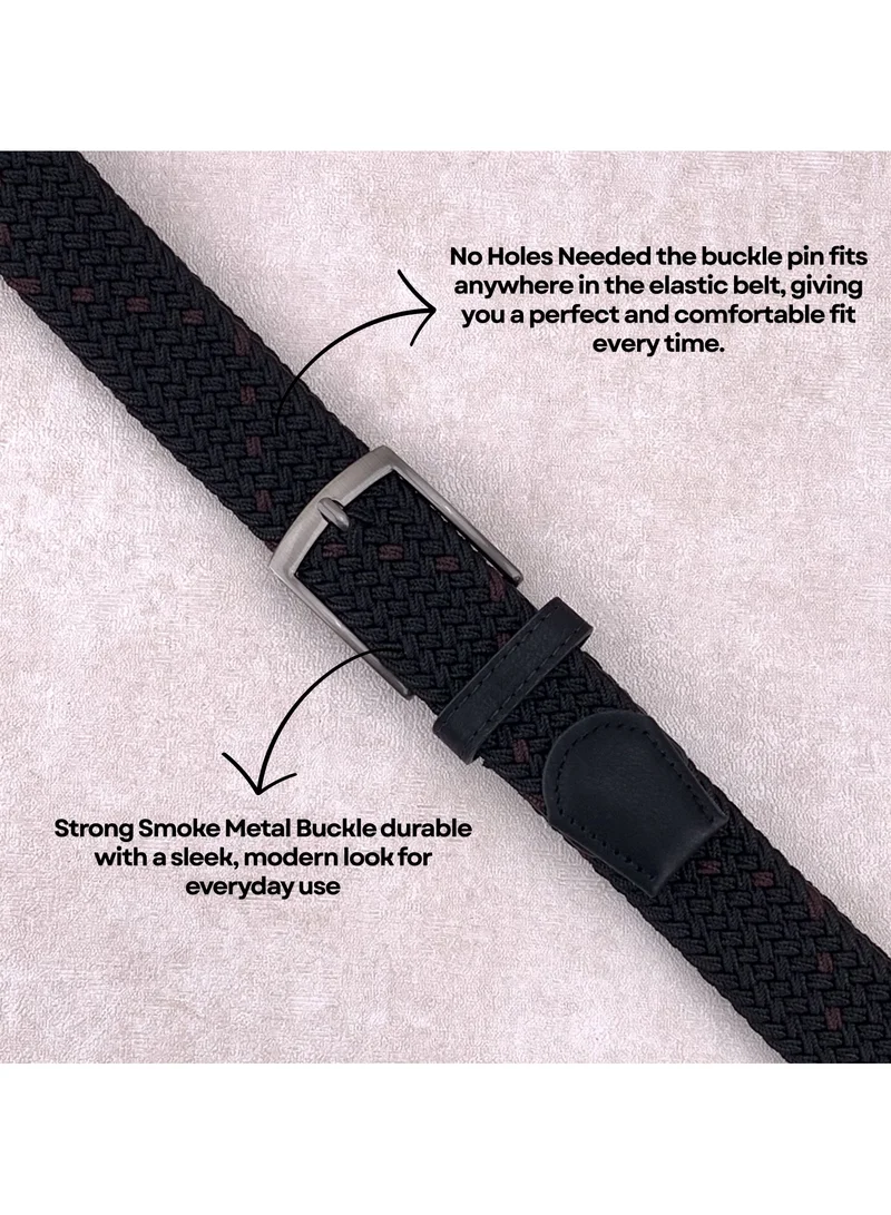 Classic Milano Black (DWE-316) Classic Milano Braided Cotton Elastic Stretch Belt for Men & Women, Woven Canvas Web Belt with Gift Box, Adjustable Men's Belt | Full Length: 110CM (Free Size - Fits up to the waist of 40 Inches / 100 CM)  | Best Price UAE