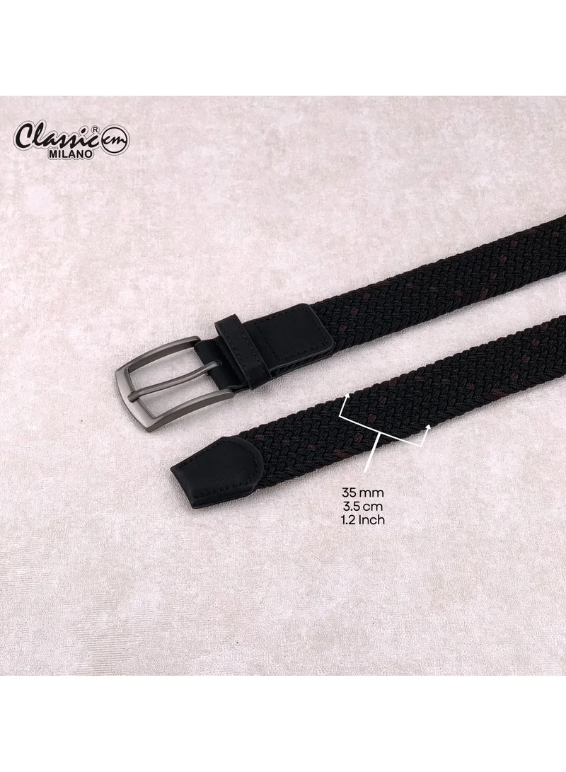 Classic Milano Black (DWE-316) Classic Milano Braided Cotton Elastic Stretch Belt for Men & Women, Woven Canvas Web Belt with Gift Box, Adjustable Men's Belt | Full Length: 110CM (Free Size - Fits up to the waist of 40 Inches / 100 CM)  | Best Price UAE