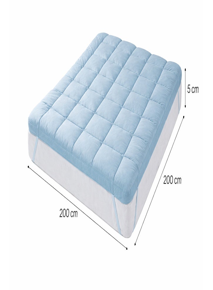 DORMICO Microfiber Mattress Topper 5cm Thick 200x200 cm Super King Quilted Bed Topper with Elastic Straps Sky Blue - Image 2