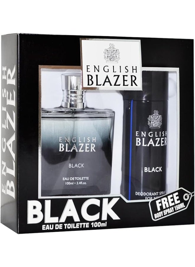 English Blazer Black Gift Set for Men – Eau de Toilette 100 ml + Body Spray 150 ml