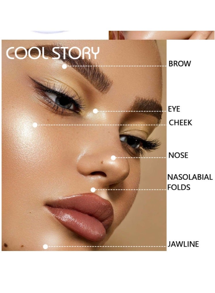 COOL STORY Two Color Glitter Highlighter Powder Palette,3 in 1 Blush and Highlighter Powder Makeup,Waterproof Long Lasting,Highly Pigmented Face Illuminator for a Glowing Look 1 Pcs Palette Color Brown Beige - Image 2