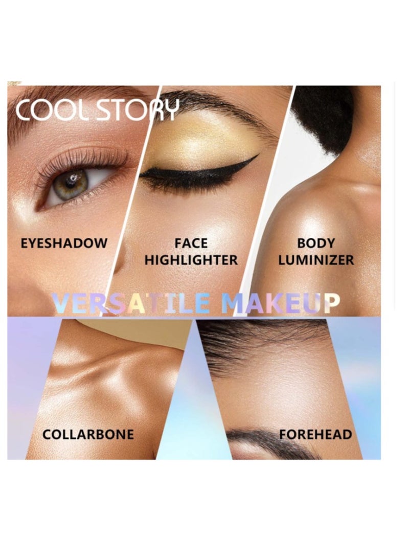 COOL STORY Two Color Glitter Highlighter Powder Palette,3 in 1 Blush and Highlighter Powder Makeup,Waterproof Long Lasting,Highly Pigmented Face Illuminator for a Glowing Look 1 Pcs Palette Color Brown Beige - Image 3