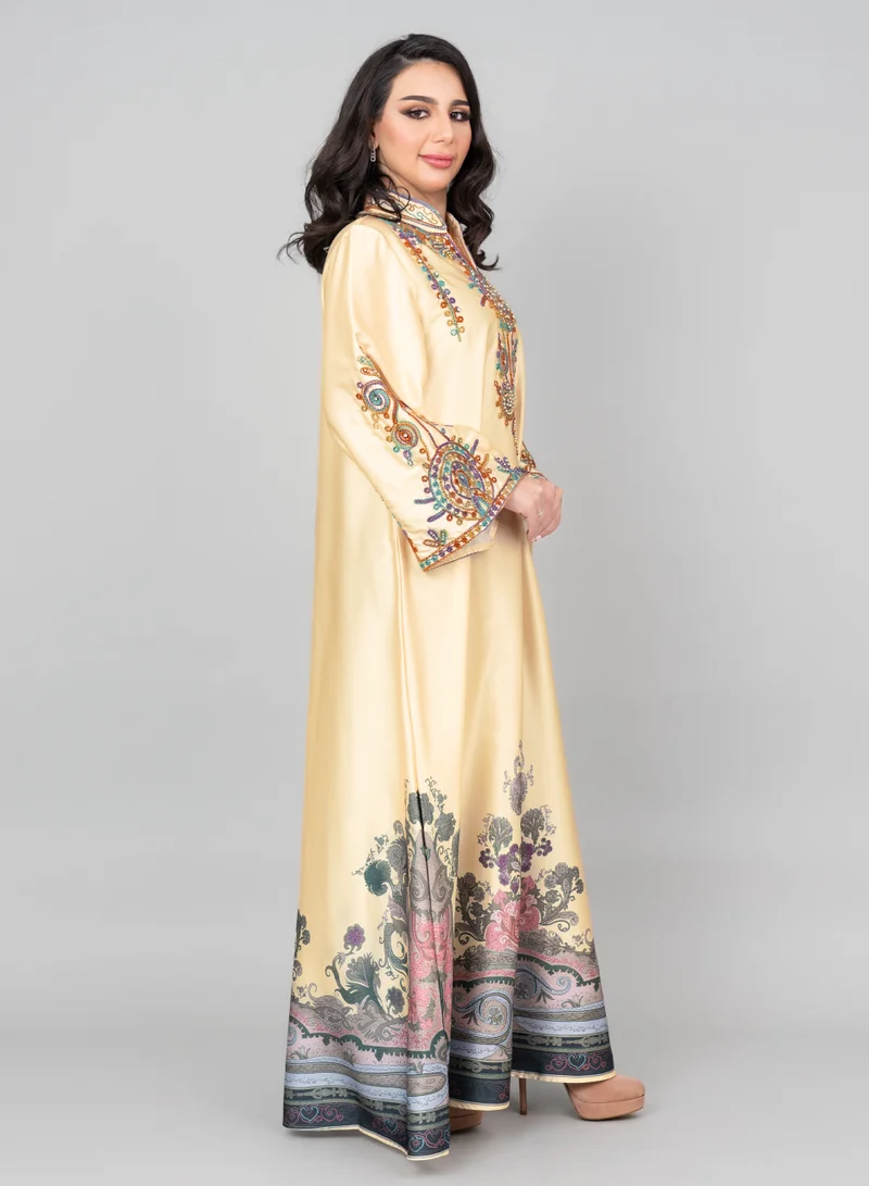 IKKXA Modern Embroidered Jalabiya IK1014 Yellow