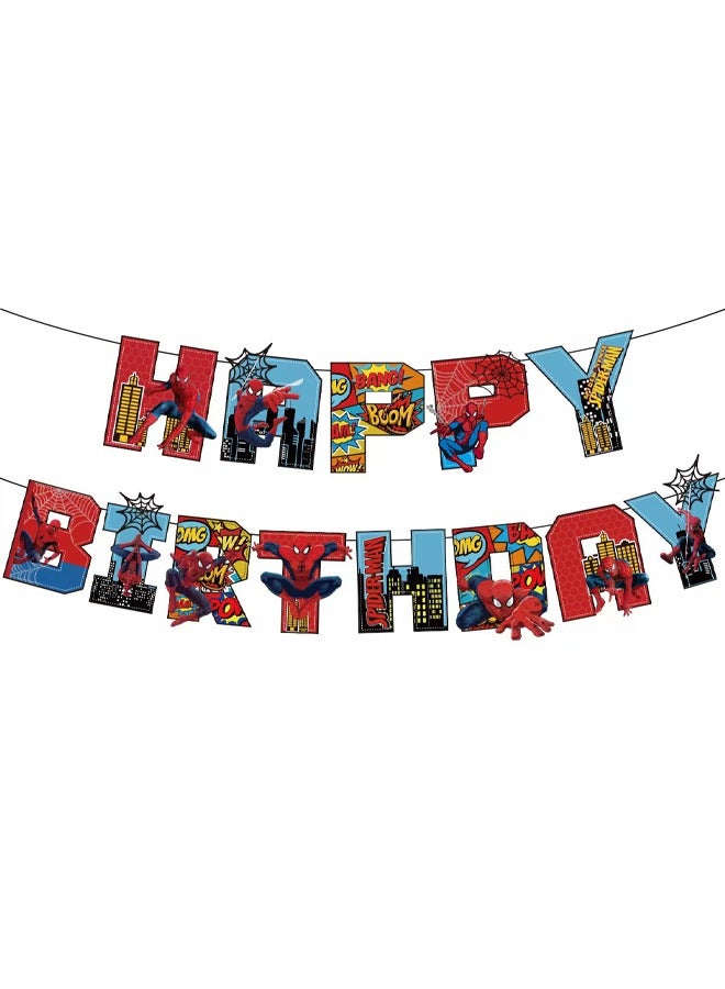 كابتن تيك مجموعة بالونات سبايدر مان مع لافتة عيد ميلاد سعيد، أعلى الكعكة، مثالية للتخرج وحفلات استقبال المولود الجديد وأعياد الميلاد وحفلات العزوبية، مناسبة للاستخدام الداخلي والخارجي - Image 4