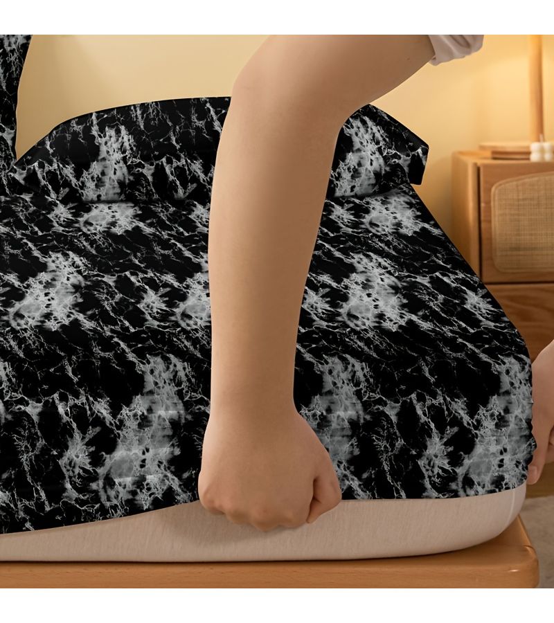 1pc Stone Texture Black Queen Mattress Marble Print Bedding For Bedroom - Image 5