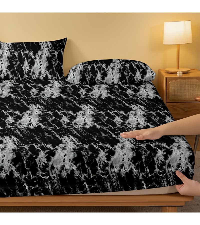 1pc Stone Texture Black Queen Mattress Marble Print Bedding For Bedroom - Image 4
