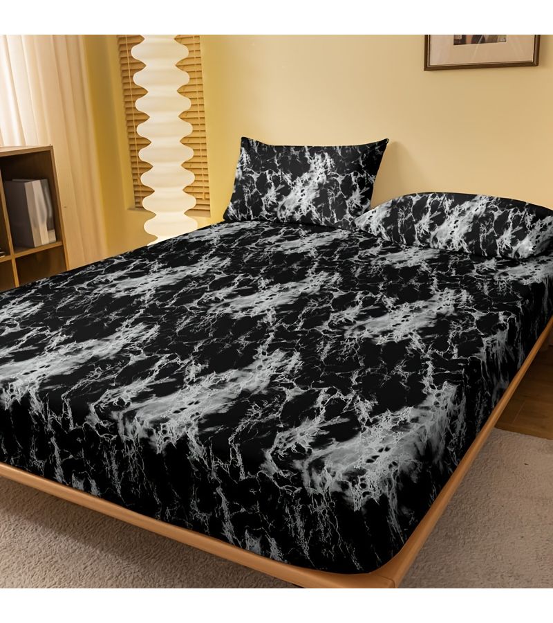 1pc Stone Texture Black Queen Mattress Marble Print Bedding For Bedroom - Image 2