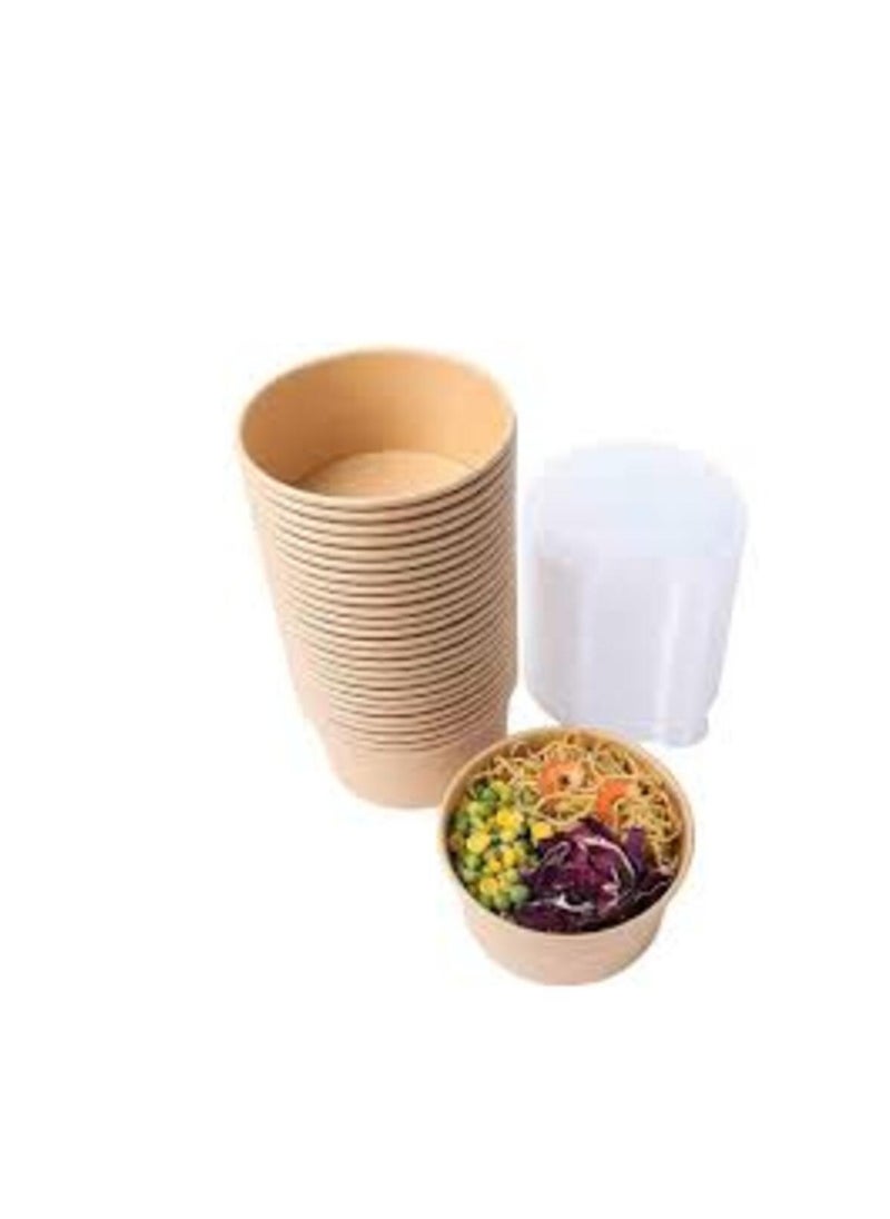 Generic Set of 10 32 ounce kraft paper bowls with lid  - Image 3