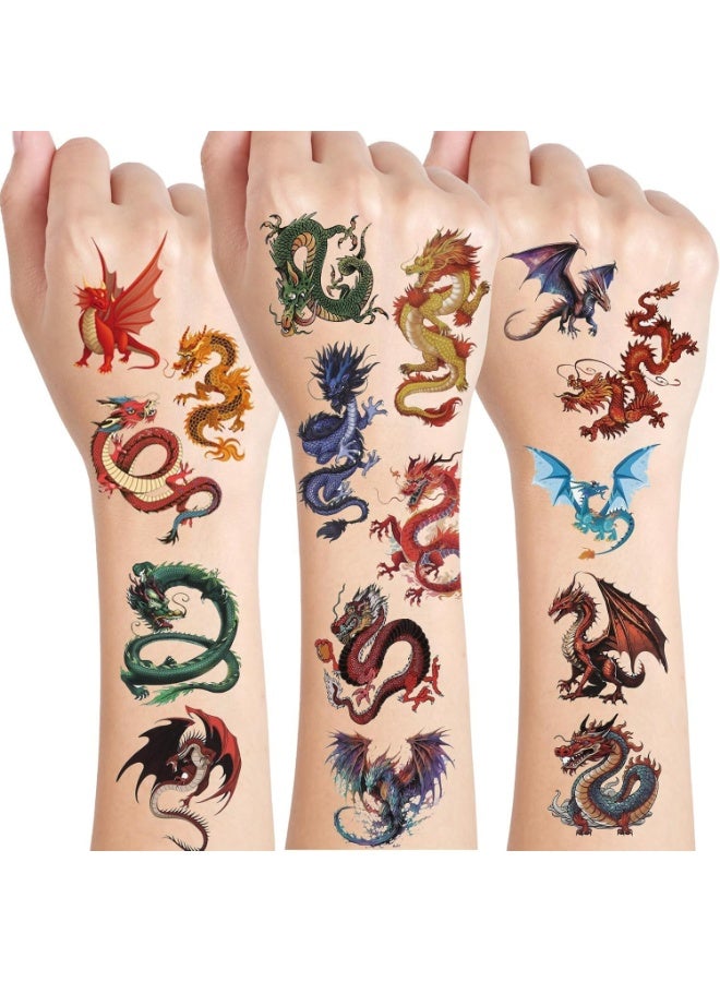 Dragon Temporary Tattoos 10 Sheets East and West Dragon Tattoos Party Favors Stickers Dragon Party Supplies Birthday Party Decorations - Image 1