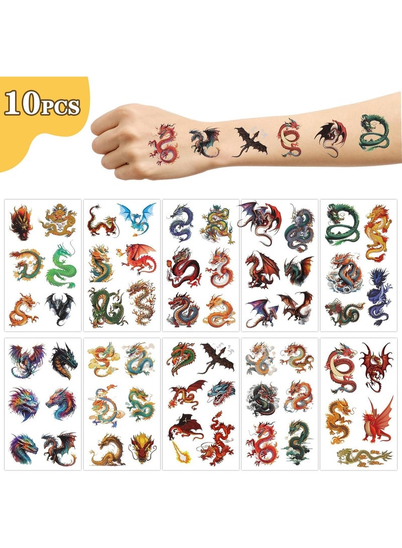Dragon Temporary Tattoos 10 Sheets East and West Dragon Tattoos Party Favors Stickers Dragon Party Supplies Birthday Party Decorations - Image 2