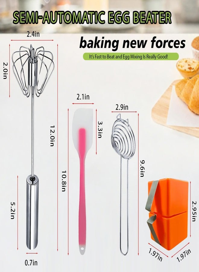 Musibo Semi-automatic Whisk, Stainless Steel Egg Whisk, Hand Mixer Egg Beater, Egg Spinner, Wisking Tool, Hand Push Mixer Stirrer for Blending, Whisking, Beating & Stirring (12in) - Image 2