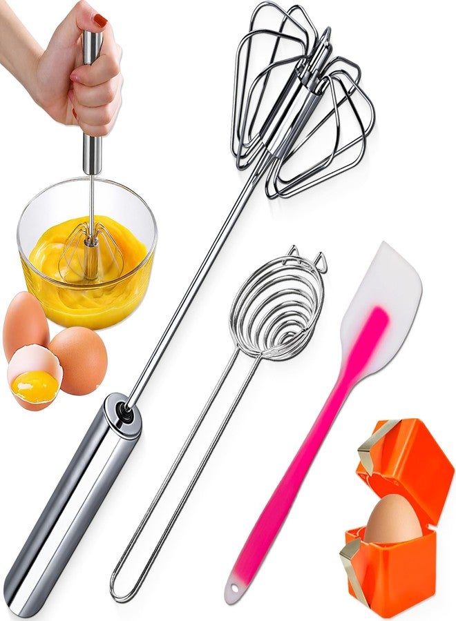 Musibo Semi-automatic Whisk, Stainless Steel Egg Whisk, Hand Mixer Egg Beater, Egg Spinner, Wisking Tool, Hand Push Mixer Stirrer for Blending, Whisking, Beating & Stirring (12in) - Image 1