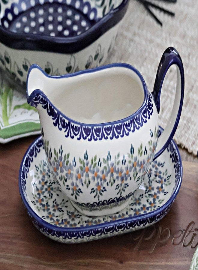 Blue Rose Pottery Blue Rose Polish Pottery Summer Vine Gravy Boat & Plate - Image 3