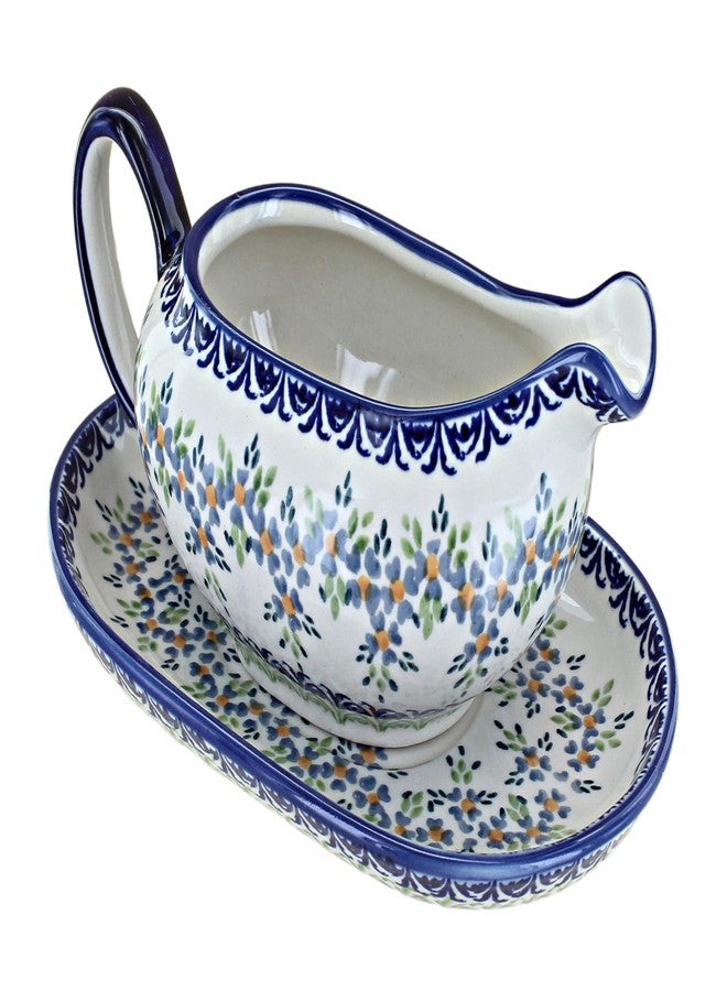 Blue Rose Pottery Blue Rose Polish Pottery Summer Vine Gravy Boat & Plate - Image 1