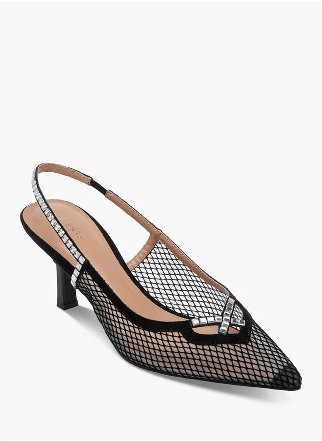 Celeste Women's Embellished Slingback Shoes with Kitten Heels