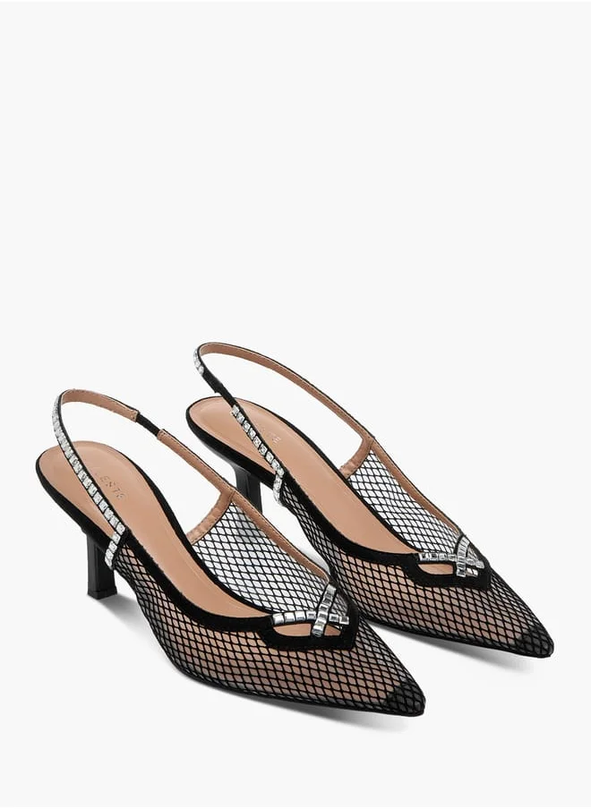 Celeste Women's Embellished Slingback Shoes with Kitten Heels