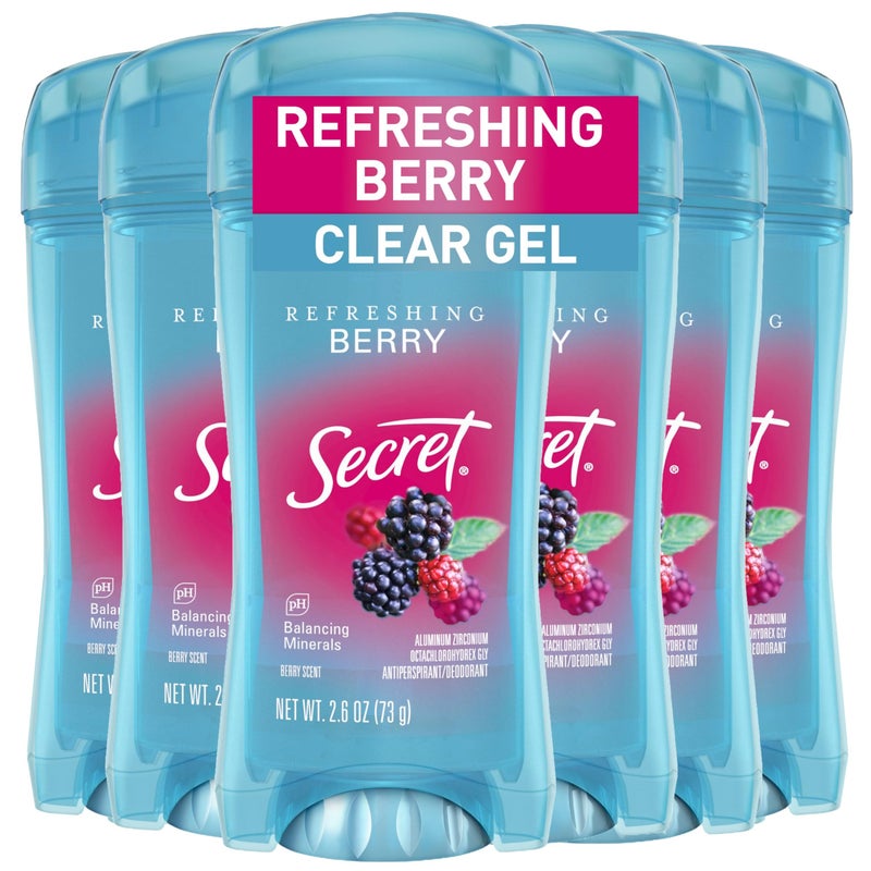 Secret Fresh Antiperspirant Deodorant for Women, 72hr Breathable Sweat & Odor Protection, Instant Freshness & Gentle, PH Balancing Minerals, Clear Gel, Refreshing Berry Scent, 2.6 oz (Pack of 6) - Image 1