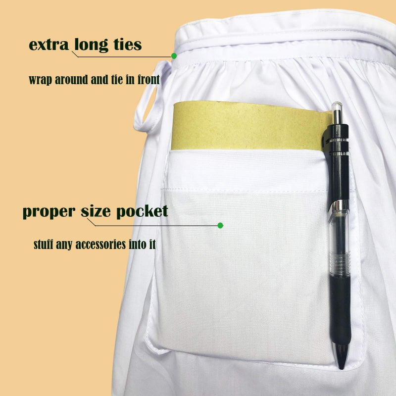 Cityelf Vintage Adjustable Ruffle White Apron Maid Costume Victorian Style 50â€™s Dress Apron with Long Ties and Pockets - Image 2