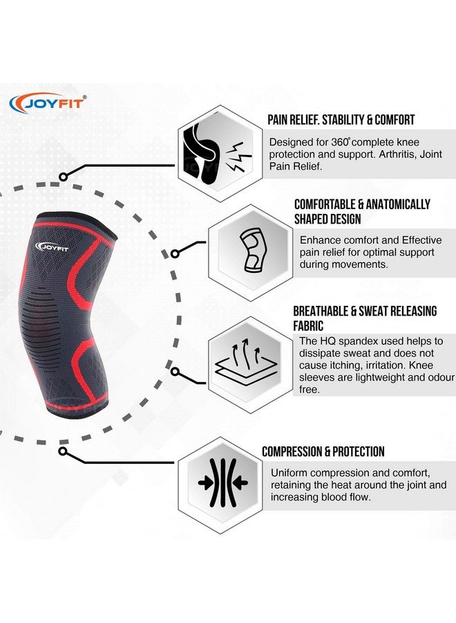جوي فت زوج من أكمام الركبة المصنوعة من الإسباندكس من JoyFit لتخفيف الألم والجري والدعم والرياضة وكرة السلة وكرة الريشة والركض والصالة الرياضية والتمرين والتهاب المفاصل للرجال والنساء (متوسط) - Image 2