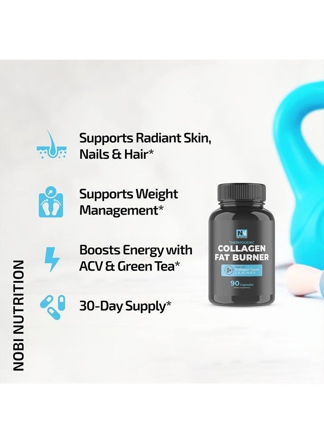 Nobi Nutrition - Multi Collagen Fat Burn | Collagen Peptides Types I,II,III,V & X and Complete Thermogenic Fat Burn Blend | ACV, Green Tea & More | Weight Loss, Youthful Skin, Joint & Metabolism Support | 90 Capsules - Image 1