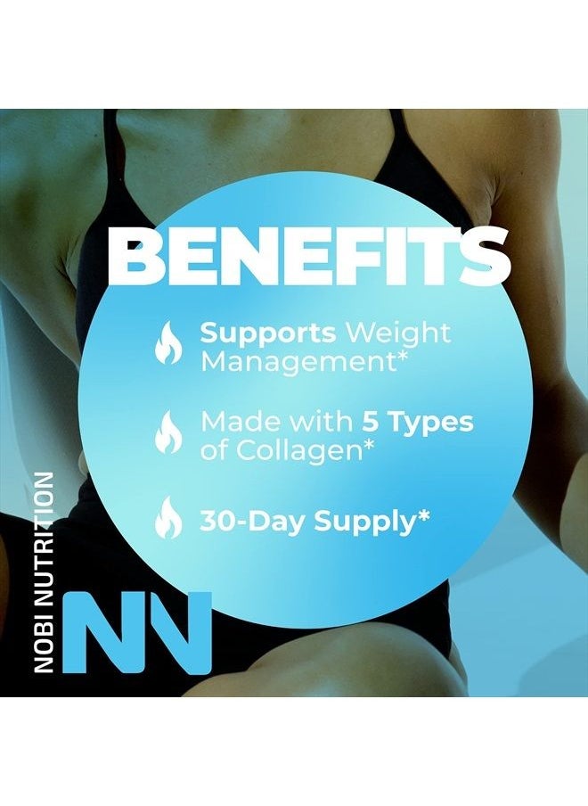 Nobi Nutrition - Multi Collagen Fat Burn | Collagen Peptides Types I,II,III,V & X and Complete Thermogenic Fat Burn Blend | ACV, Green Tea & More | Weight Loss, Youthful Skin, Joint & Metabolism Support | 90 Capsules - Image 1