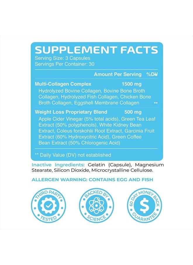 Nobi Nutrition - Multi Collagen Fat Burn | Collagen Peptides Types I,II,III,V & X and Complete Thermogenic Fat Burn Blend | ACV, Green Tea & More | Weight Loss, Youthful Skin, Joint & Metabolism Support | 90 Capsules - Image 1