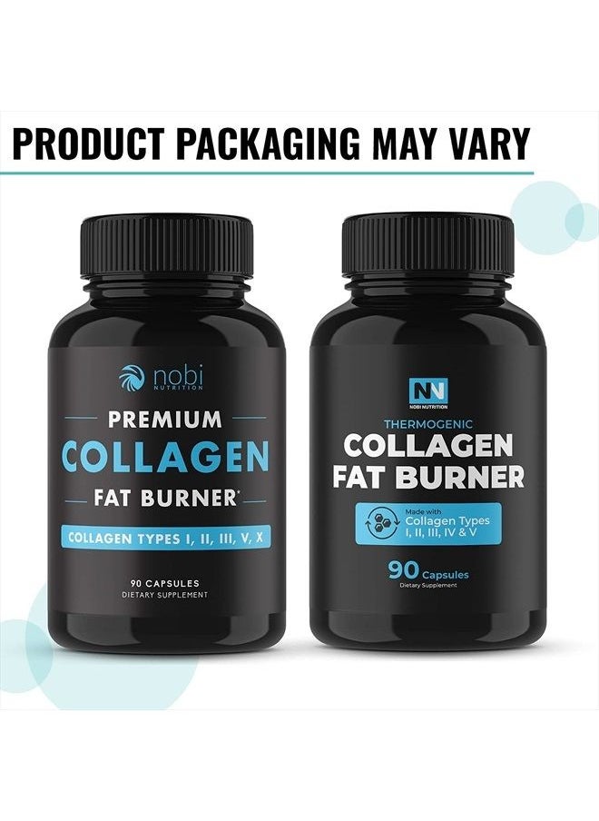 Nobi Nutrition - Multi Collagen Fat Burn | Collagen Peptides Types I,II,III,V & X and Complete Thermogenic Fat Burn Blend | ACV, Green Tea & More | Weight Loss, Youthful Skin, Joint & Metabolism Support | 90 Capsules - Image 1