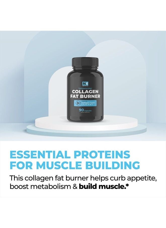 Nobi Nutrition - Multi Collagen Fat Burn | Collagen Peptides Types I,II,III,V & X and Complete Thermogenic Fat Burn Blend | ACV, Green Tea & More | Weight Loss, Youthful Skin, Joint & Metabolism Support | 90 Capsules - Image 1