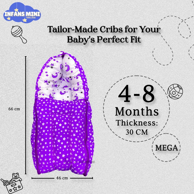 Infans Mini Star Moon Mega 3 in 1 Baby's Cotton Bed Cum Carry Bed Printed Baby Sleeping Bag-Baby Bed-Infant Portable for Unisex Easily Portable, Light Weight Carry for New Born 4-8 Months Old(Violet) - Image 2