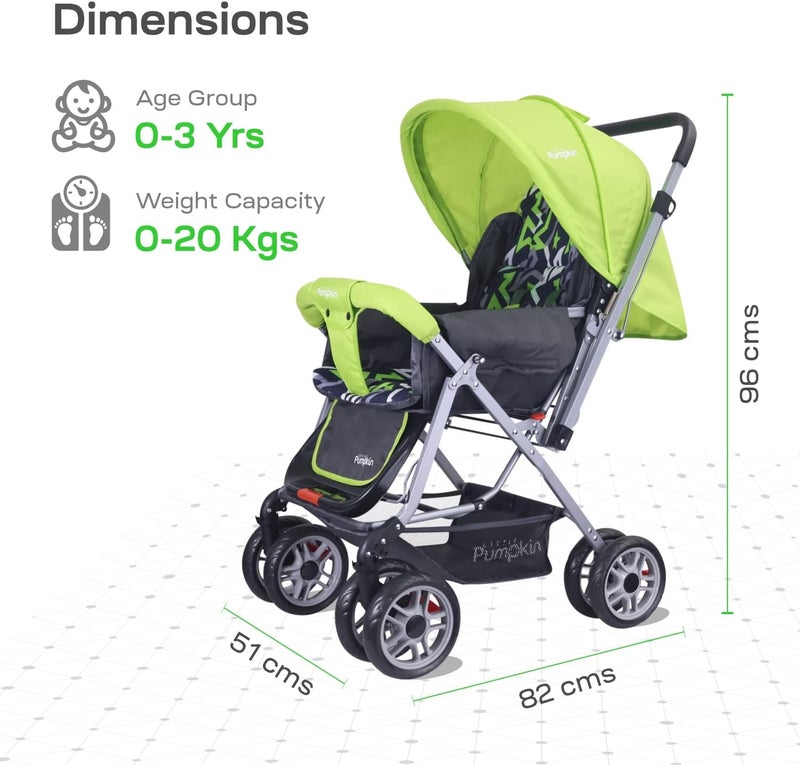 Little Pumpkin by R for Rabbit Kiddie Kingdom Baby Stroller - 3 Position Recline, Adjustable Backrest, 360° Swivel Wheel, Large Storage Basket, Reversible Handle - Image 3