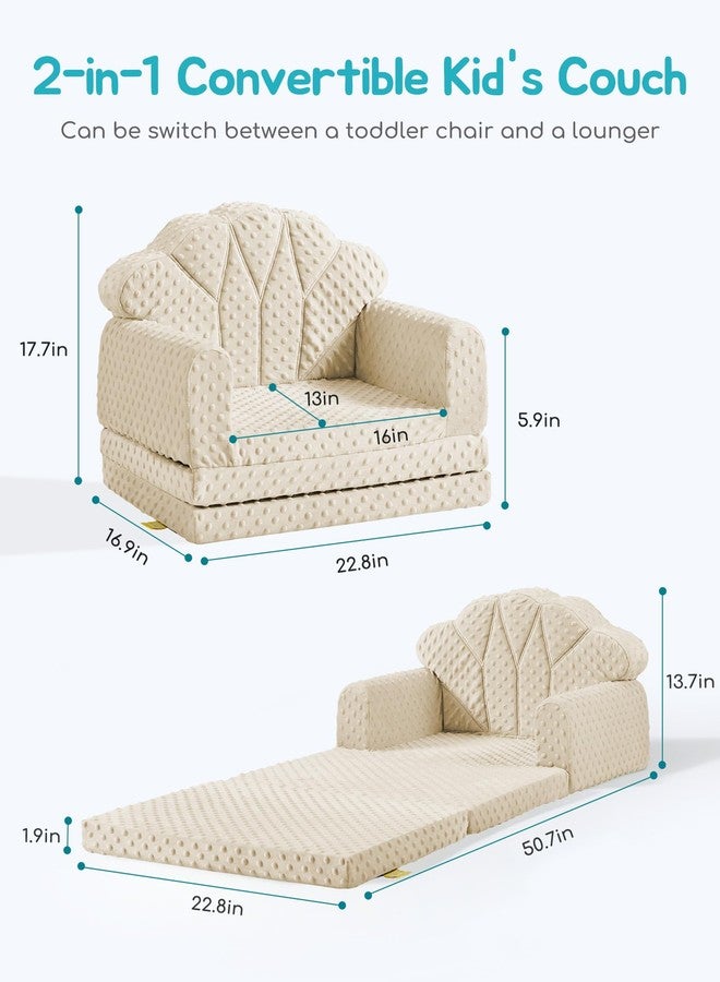 ATTABABY Kids Couch, 2-in-1 Soft Bubble Dot Minky Fold-Out Couch, Convertible Sofa to Lounger for 1-3 Years Old, Kid Furniture for Playroom, Beige - Image 4
