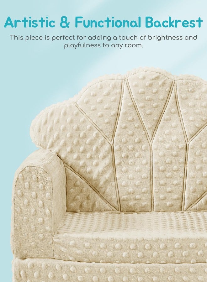 ATTABABY Kids Couch, 2-in-1 Soft Bubble Dot Minky Fold-Out Couch, Convertible Sofa to Lounger for 1-3 Years Old, Kid Furniture for Playroom, Beige - Image 2