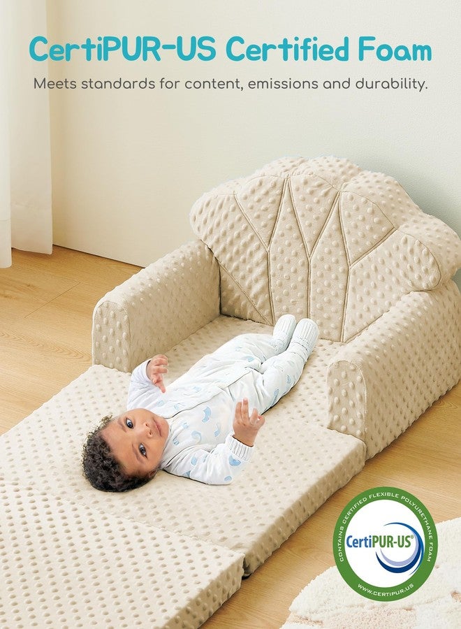 ATTABABY Kids Couch, 2-in-1 Soft Bubble Dot Minky Fold-Out Couch, Convertible Sofa to Lounger for 1-3 Years Old, Kid Furniture for Playroom, Beige - Image 3