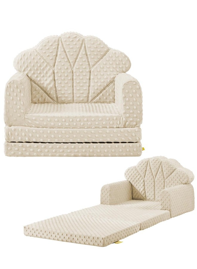 ATTABABY Kids Couch, 2-in-1 Soft Bubble Dot Minky Fold-Out Couch, Convertible Sofa to Lounger for 1-3 Years Old, Kid Furniture for Playroom, Beige - Image 1