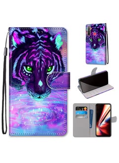 HuHa Case Cover For Realme 5 / 5s / 5i / C3 / C3i / 6i / Narzo10 / 10A / 20A Coloured Drawing Cross Texture Horizontal Flip PU Leather Case with Holder & Card Slots & Wallet & Lanyard Tiger Drinking Water 