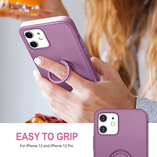 Hython Case for iPhone 12 Case iPhone 12 Pro Case with Ring Stand 360 Rotatable Ring Holder Magnetic Kickstand Shockproof Rubber Protective Phone Case Cover with Microfiber Lining Lilac Purple - Image 3