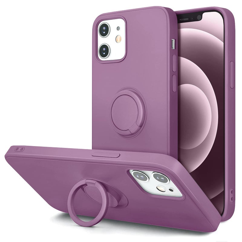 Hython Case for iPhone 12 Case iPhone 12 Pro Case with Ring Stand 360 Rotatable Ring Holder Magnetic Kickstand Shockproof Rubber Protective Phone Case Cover with Microfiber Lining Lilac Purple - Image 2